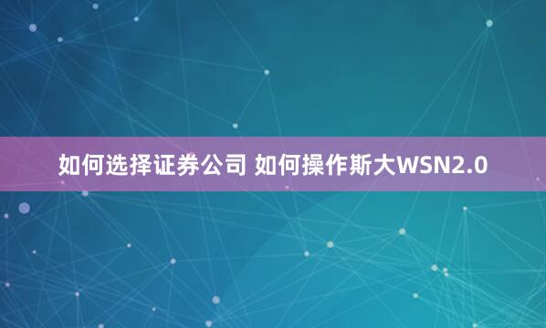 如何选择证券公司 如何操作斯大WSN2.0